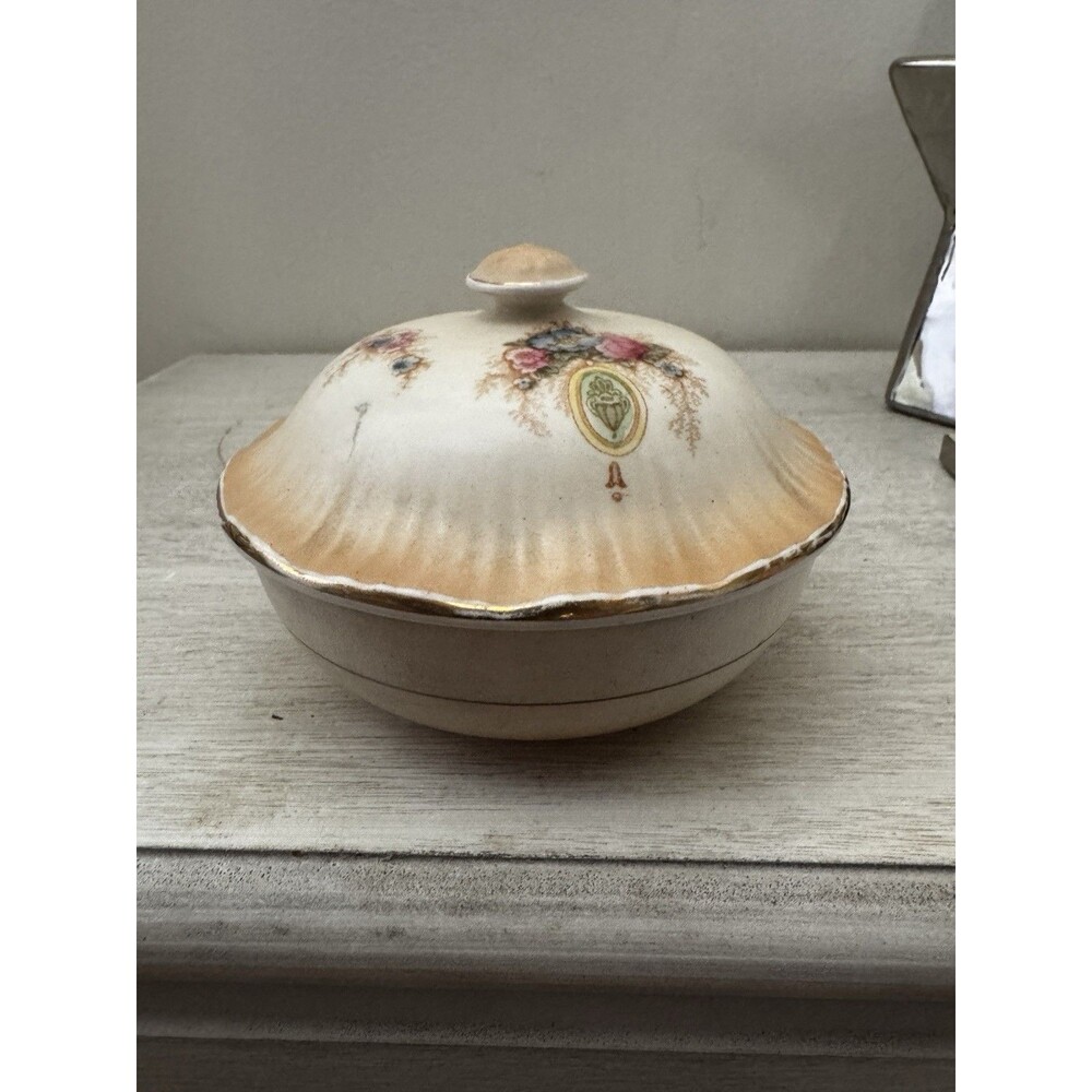 Antique 1912 Crown Devon SF & Co 3-Piece Soap Dish, Lune Pattern Blush Porcelain